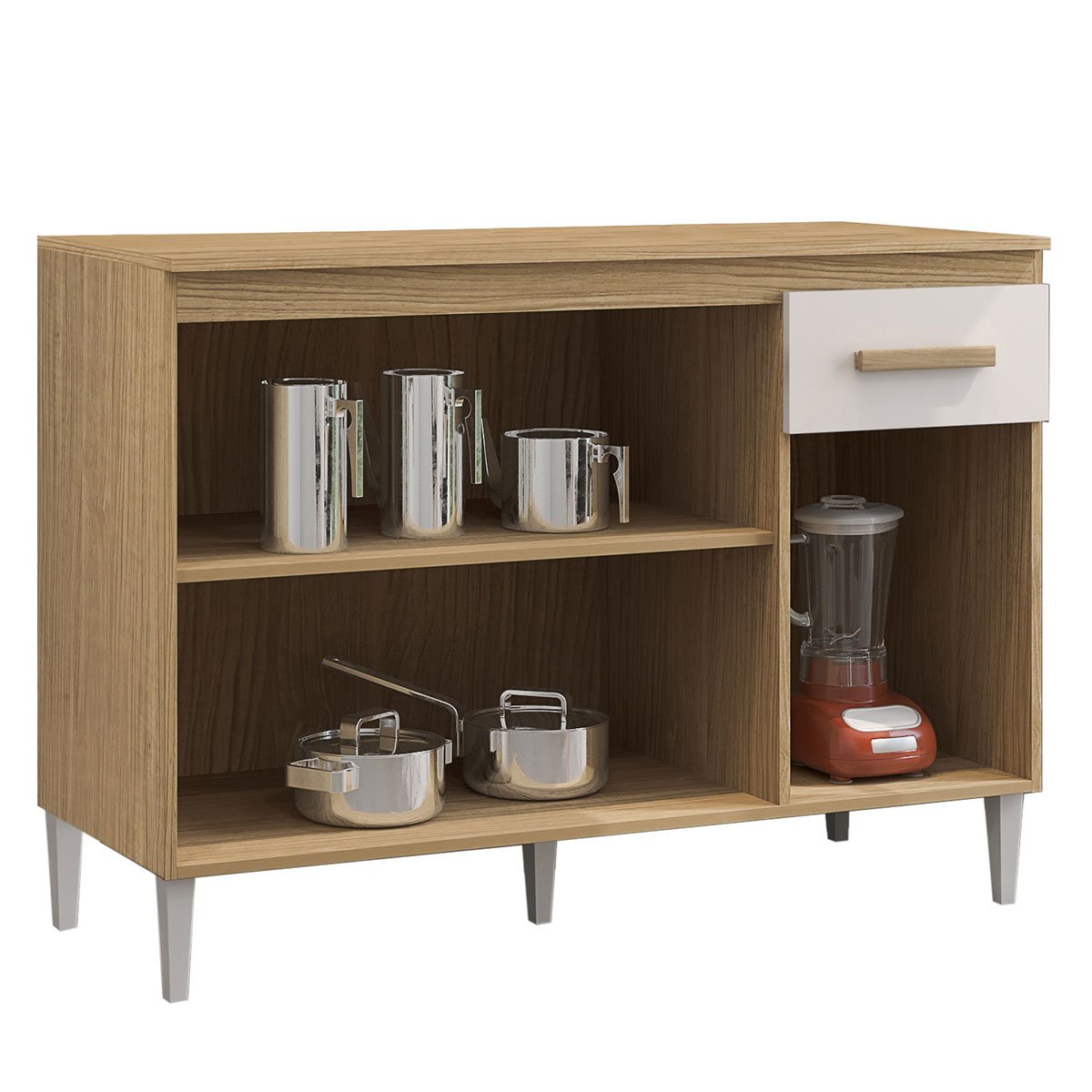 Balcão para Cozinha 120cm 3 Portas 1 Gaveta Valentina Atacama/Off White