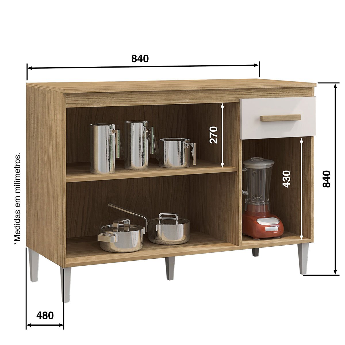 Balcão para Cozinha 120cm 3 Portas 1 Gaveta Valentina Atacama/Off White