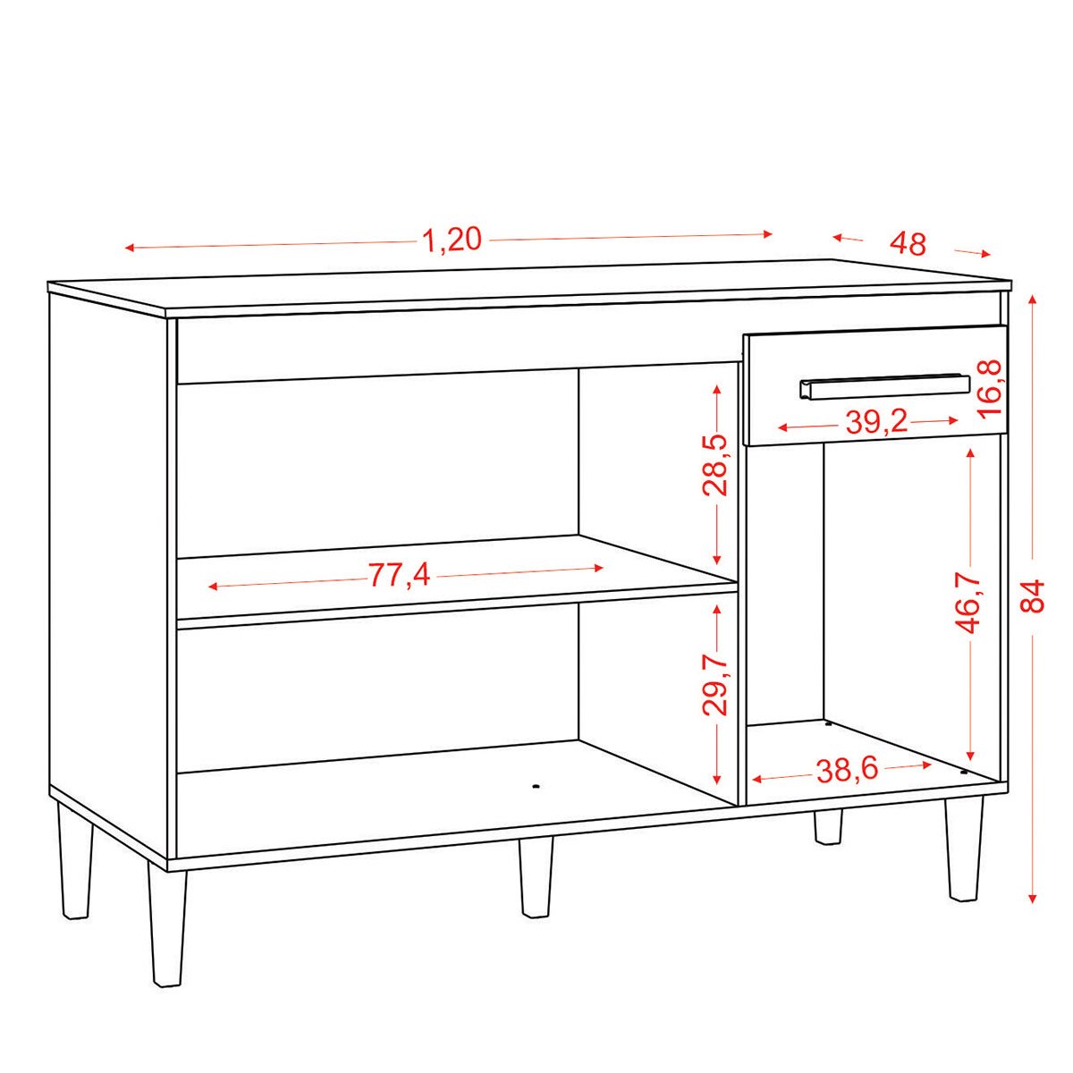 Balcão para Cozinha 120cm 3 Portas 1 Gaveta Valentina Atacama/Off White