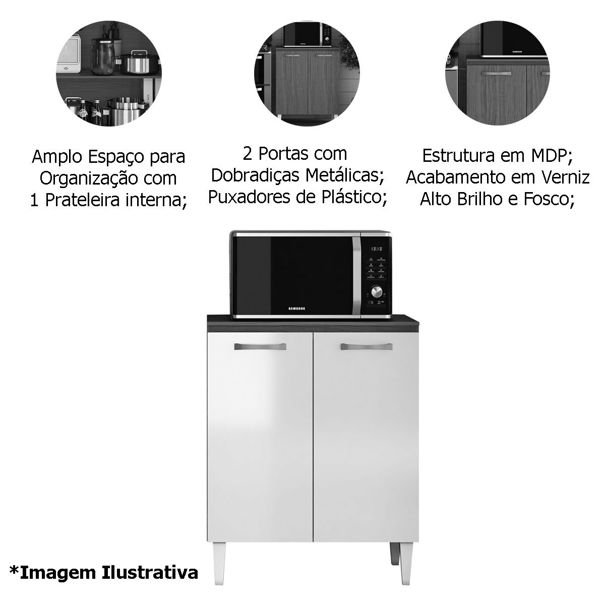 Balcão para Cozinha 70cm 2 Portas Halena Atacama/Off White