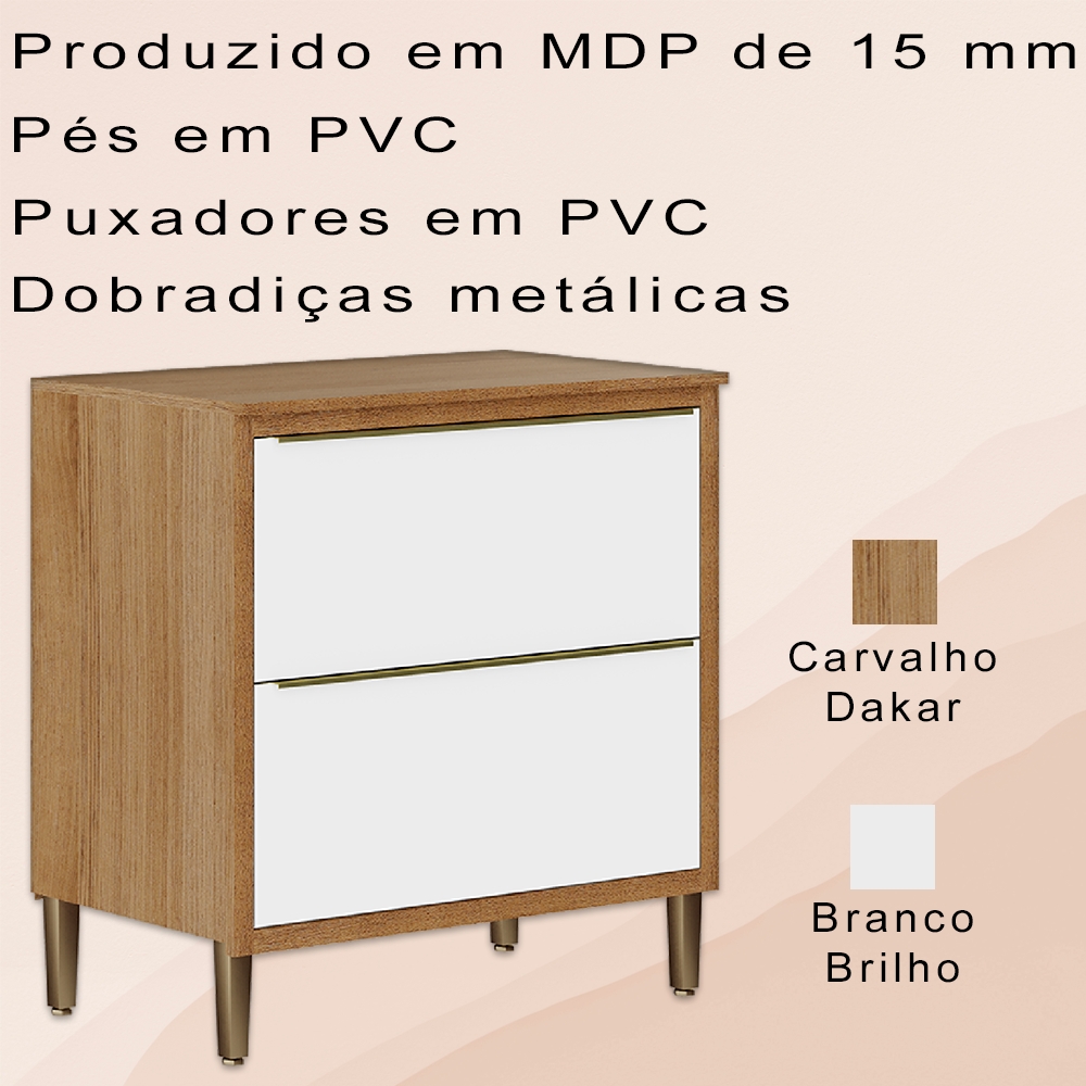 Balcao 80 cm 2 Portas 2003705 Carvalho Dakar Branco ARMoveis