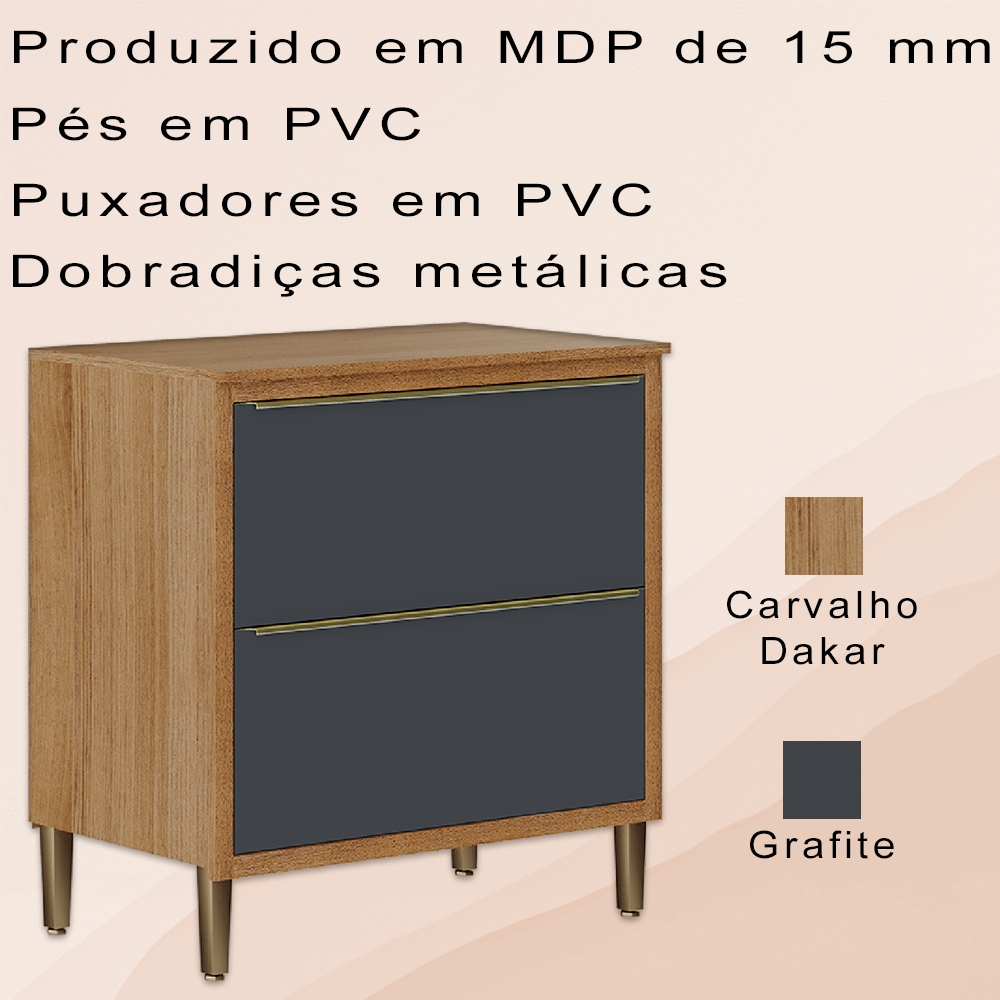 Balcao 80 cm 2 Portas 2003705 Carvalho Dakar Grafite ARMoveis