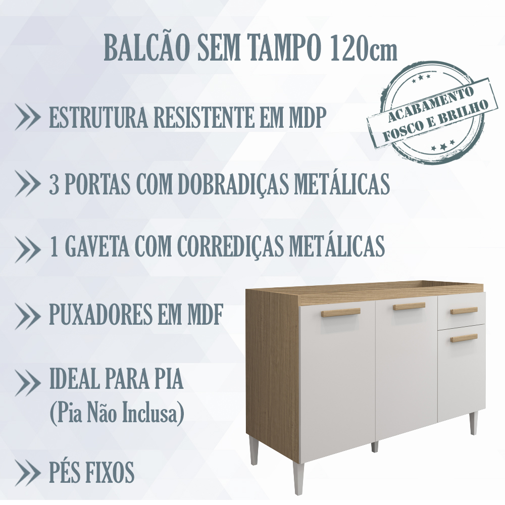 Balcao Para Pia 120cm 2000313 Atacama Off White ARMoveis