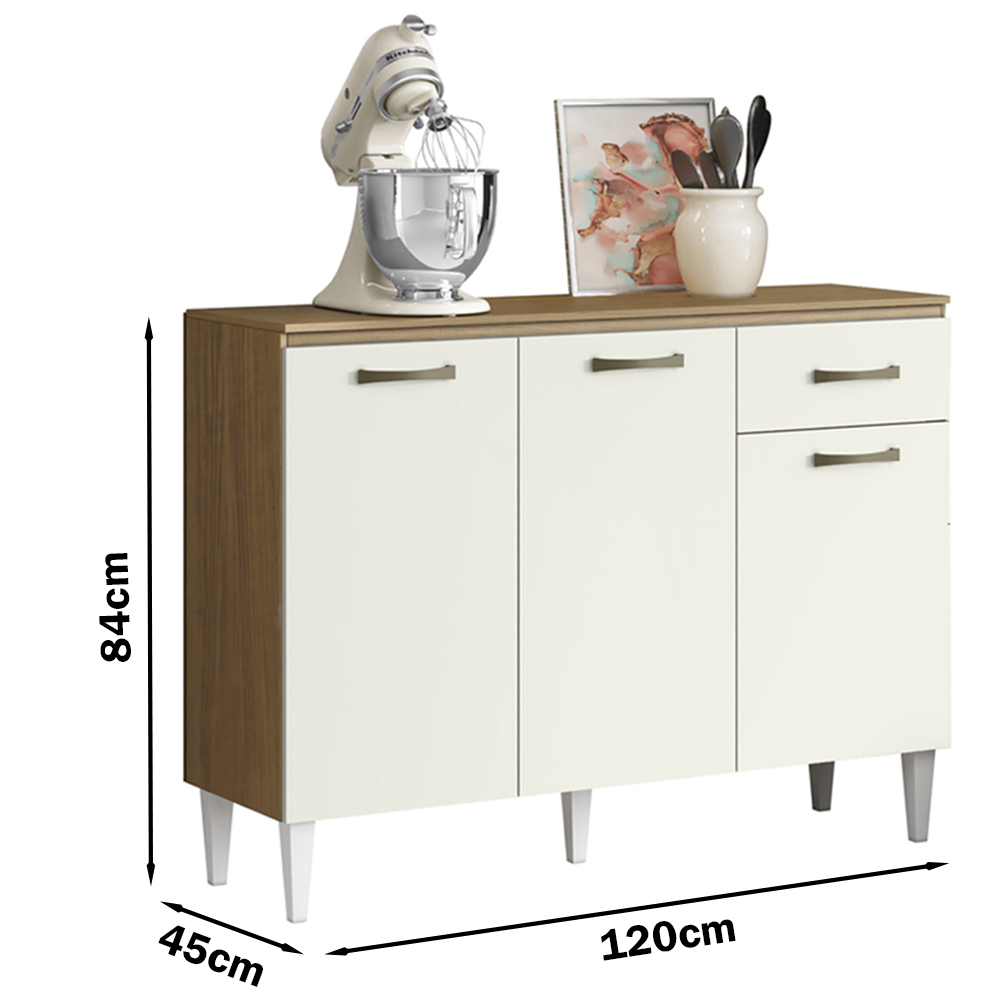 Balcao Pia 120cm Com Tampo 3 Portas 2012182 Atacama Off White Armoveis