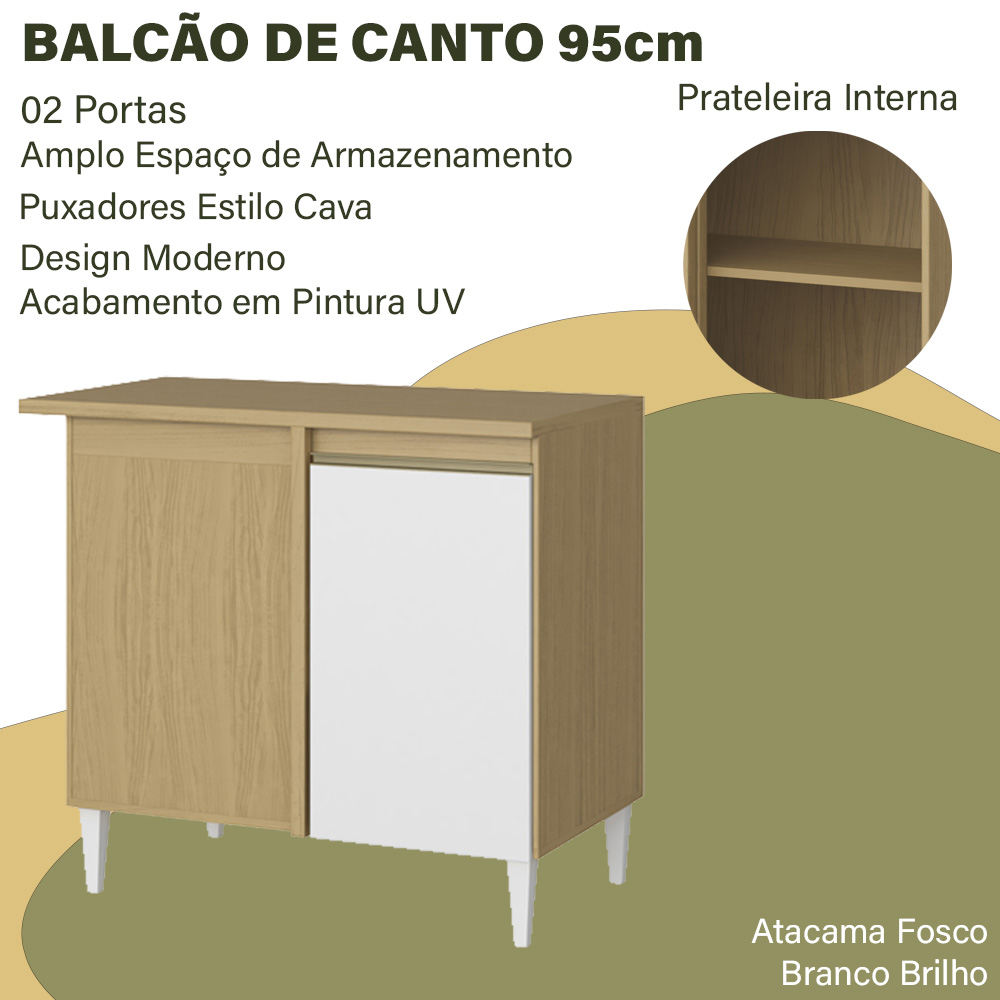 Balcao de Canto 02 Portas 95cm 2002407 Atacama Branco ARMoveis