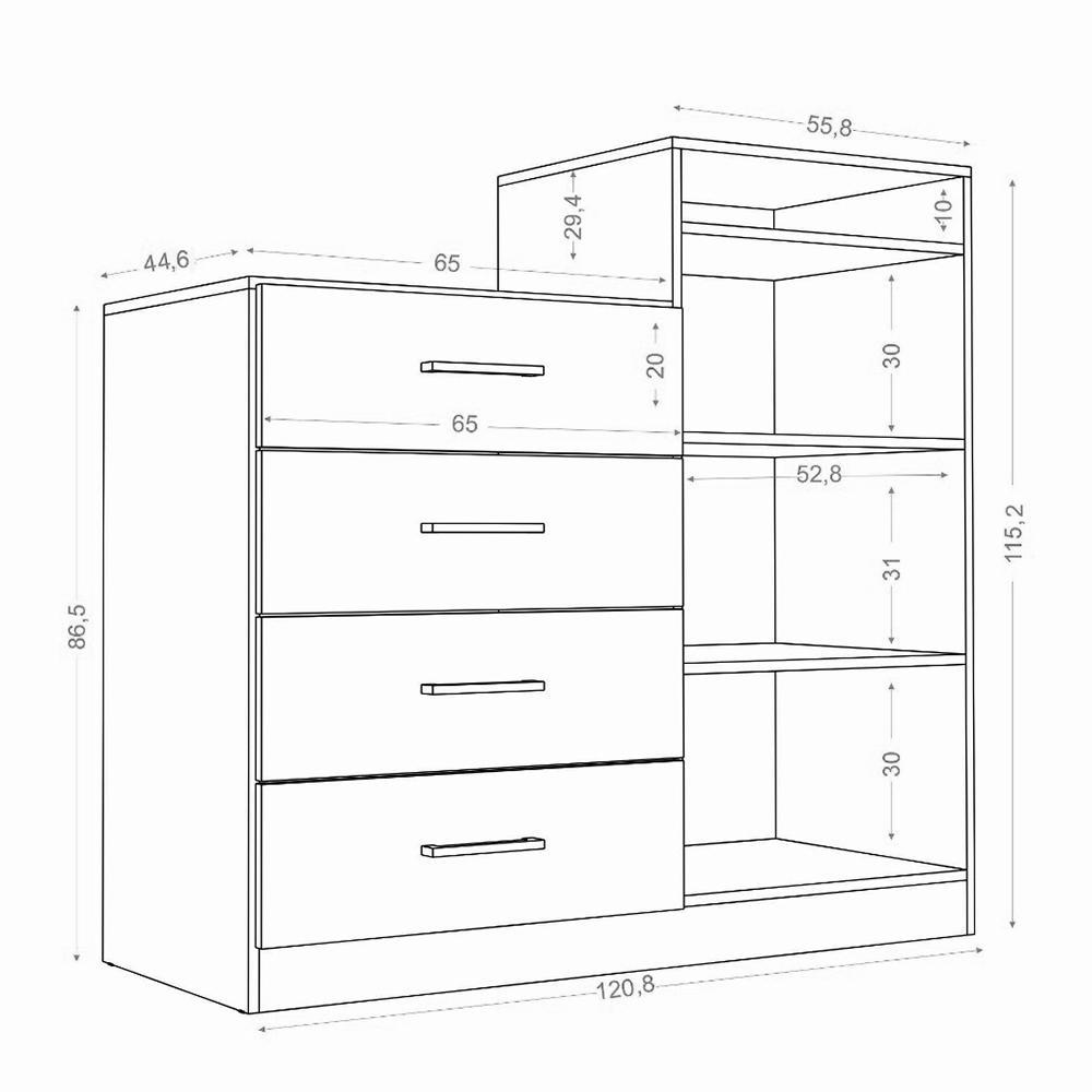 Cômoda Londres 2 Portas e 4 Gavetas Branco - Aramóveis