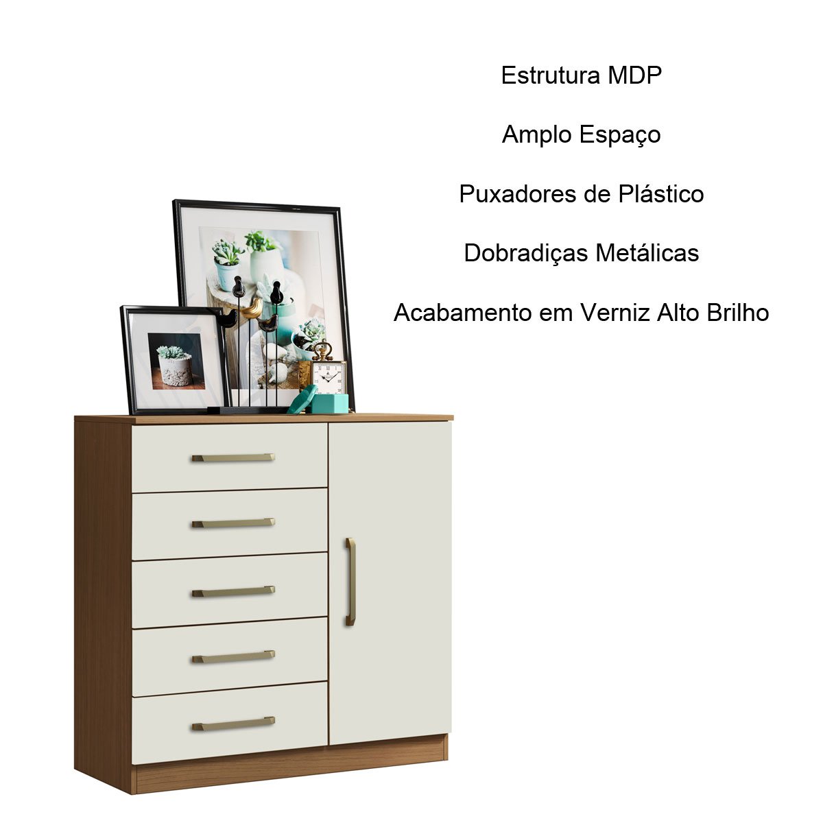 Cômoda Sapateira 5 Gavetas 1 Porta Lily