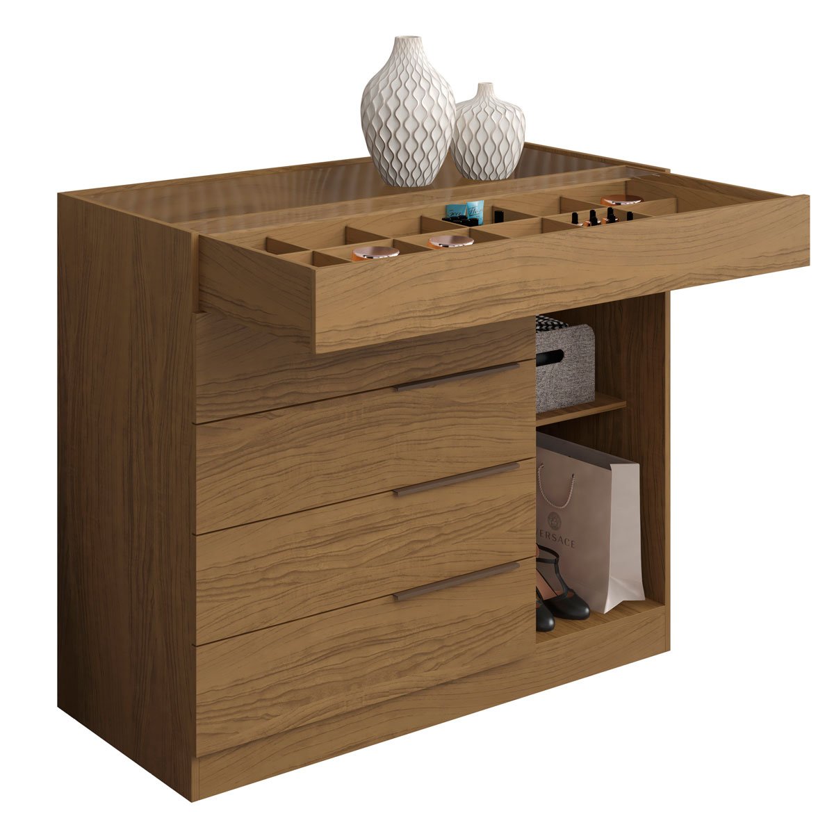 Cômoda Sapateira 5 Gavetas 1 Porta com Porta Joias Oliveira