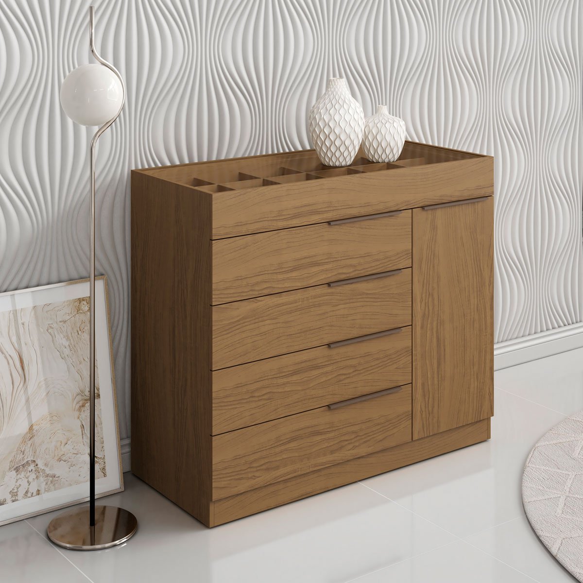 Cômoda Sapateira 5 Gavetas 1 Porta com Porta Joias Oliveira