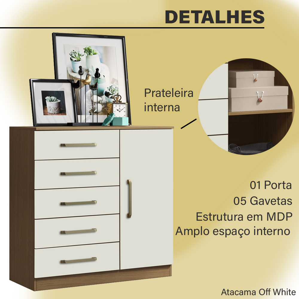 Comoda Mila 05 Gavetas 01 Porta 2014145 Atacama Off White ARMoveis