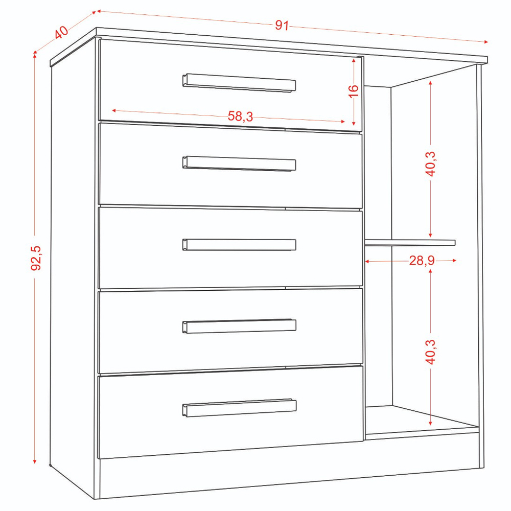 Comoda Mila 05 Gavetas 01 Porta 2014145 Branco ARMoveis