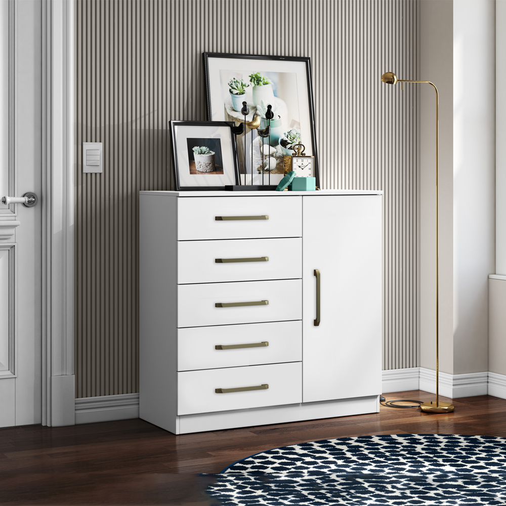 Comoda Mila 05 Gavetas 01 Porta 2014145 Branco ARMoveis