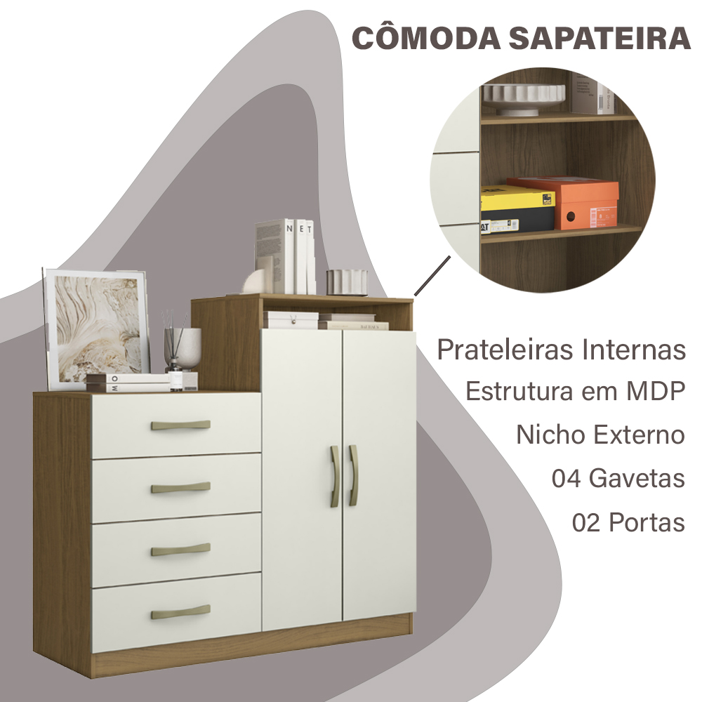 Comoda Sapateira 04 Gavetas 02 Portas 2004142 Atacama Off White ARMoveis