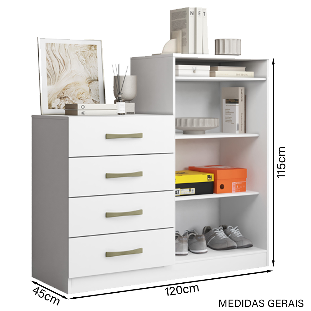 Comoda Sapateira 04 Gavetas 02 Portas 2004142 Branco ARMoveis