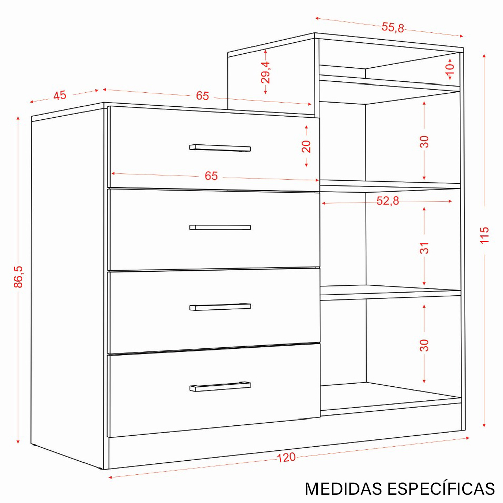 Comoda Sapateira 04 Gavetas 02 Portas 2004142 Branco ARMoveis