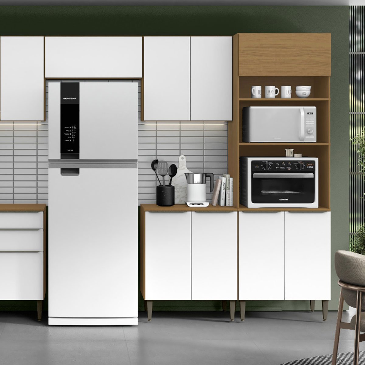 Conjunto Armário Aéreo e Balcão 100% MDF 2 Portas 70cm Luna Atacama/Branco