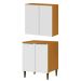 Conjunto Armário Aéreo e Balcão 100% MDF 2 Portas 70cm Luna Cinamomo/Branco