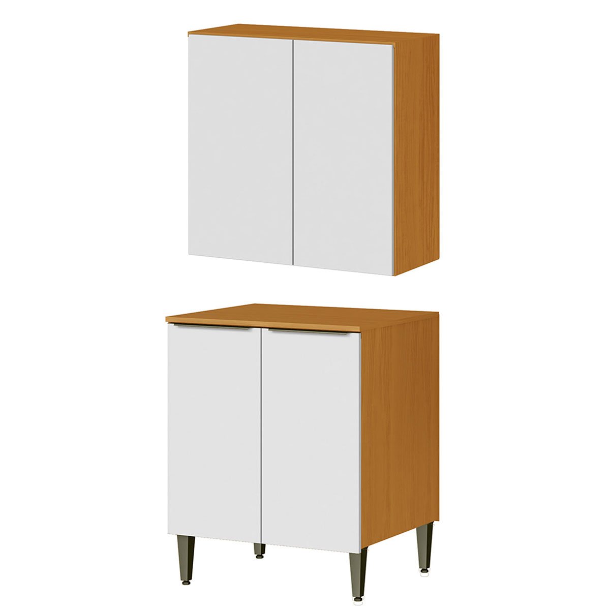Conjunto Armário Aéreo e Balcão 100% MDF 2 Portas 70cm Luna Cinamomo/Branco