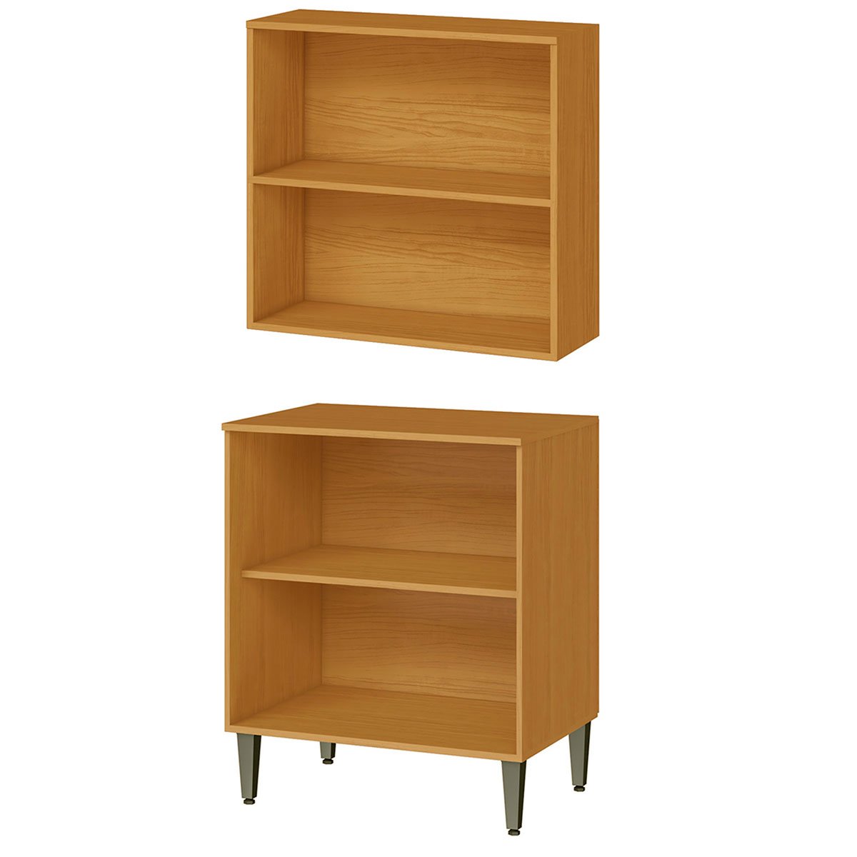 Conjunto Armário Aéreo e Balcão 100% MDF 2 Portas 70cm Luna Cinamomo/Branco
