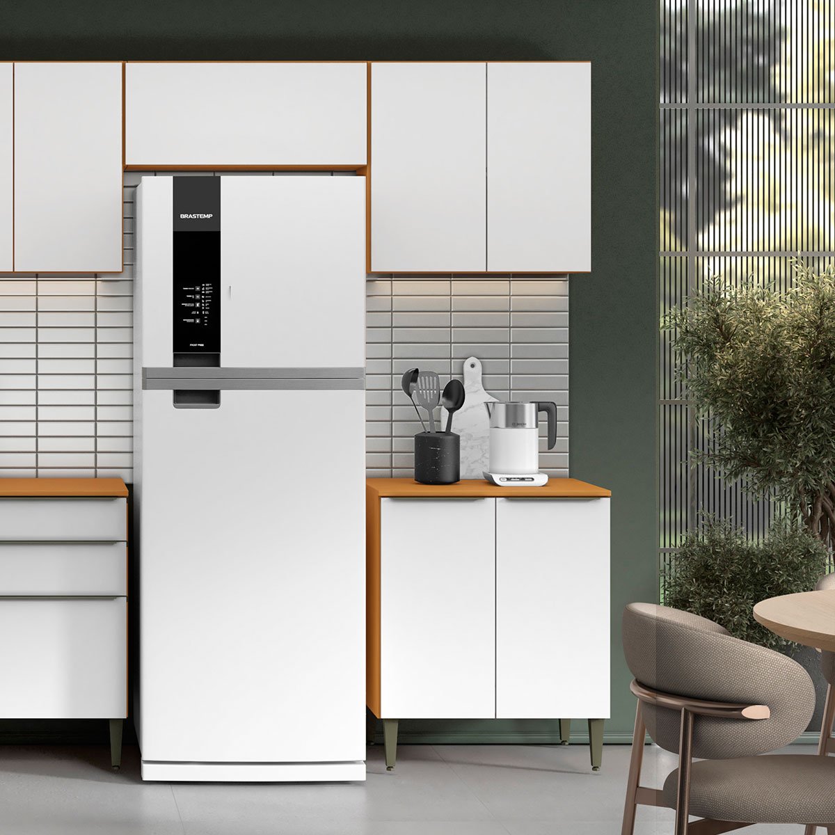 Conjunto Armário Aéreo e Balcão 100% MDF 2 Portas 70cm Luna Cinamomo/Branco