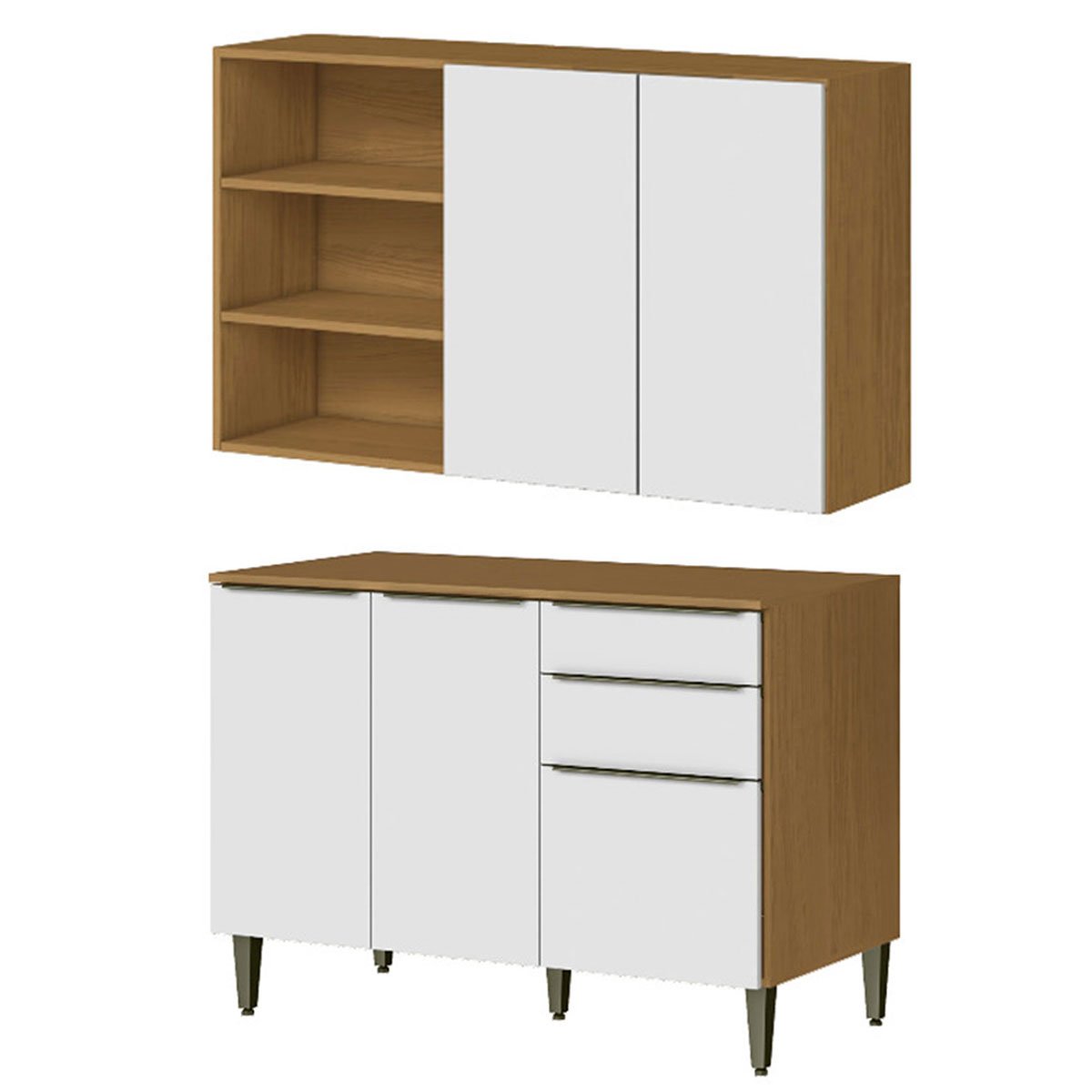 Conjunto Armário Aéreo e Balcão 120cm 100% MDF Luna Atacama/Branco