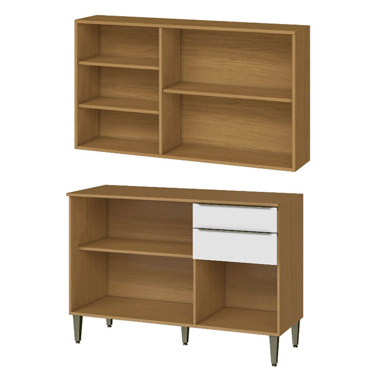 Conjunto Armário Aéreo e Balcão 120cm 100% MDF Luna Atacama/Branco