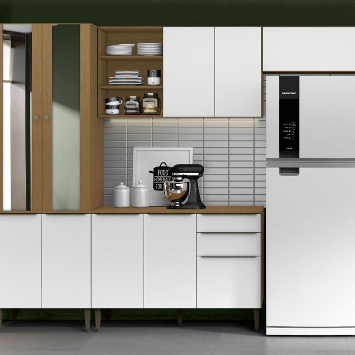 Conjunto Armário Aéreo e Balcão 120cm 100% MDF Luna Atacama/Branco
