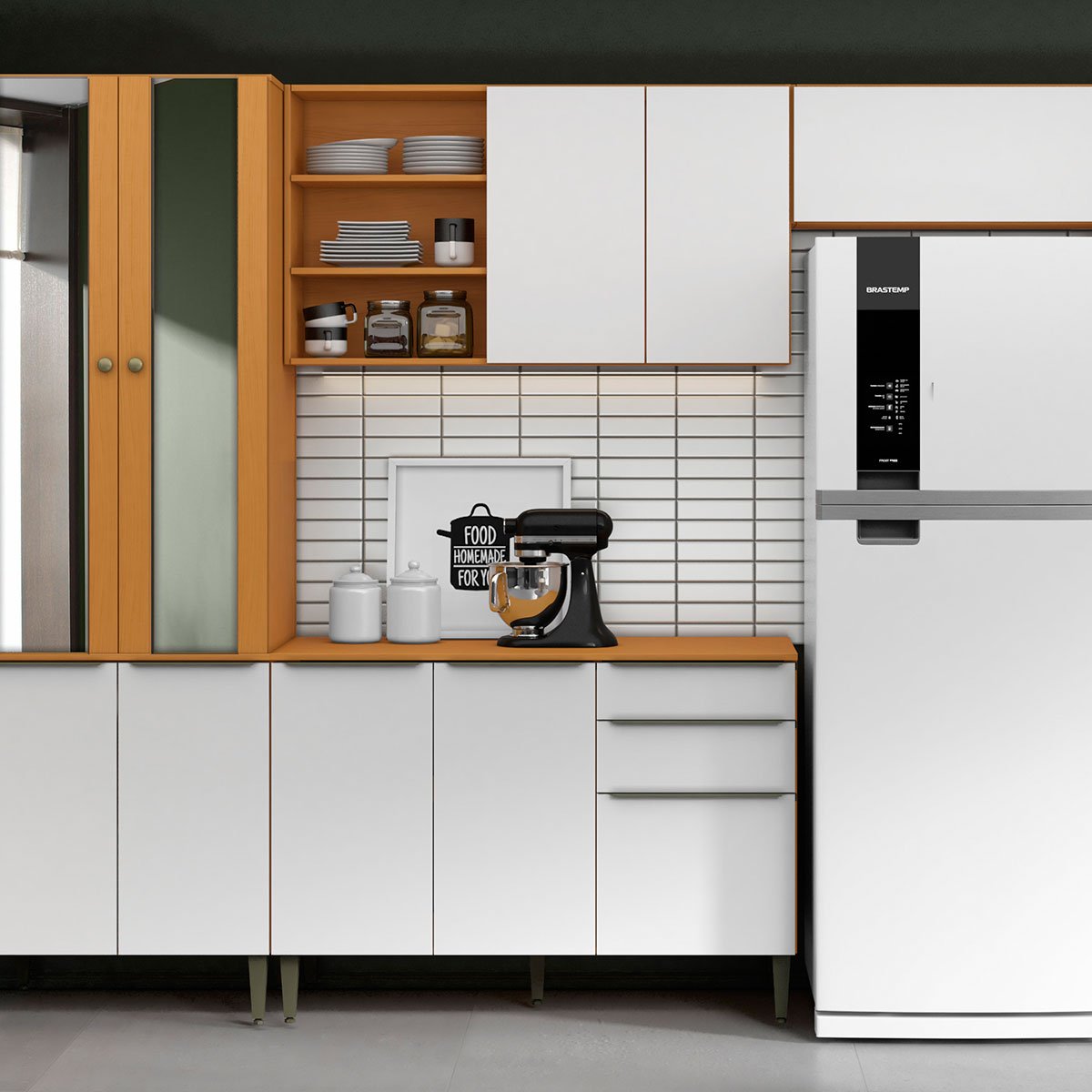 Conjunto Armário Aéreo e Balcão 120cm 100% MDF Luna Cinamomo/Branco