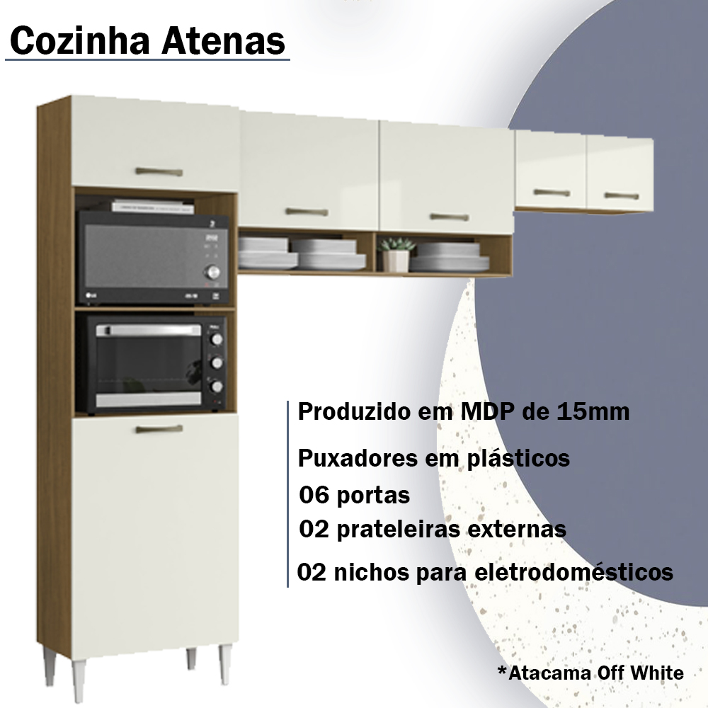 Cozinha Compacta 197cm 6 Portas Atacama Off White Armoveis
