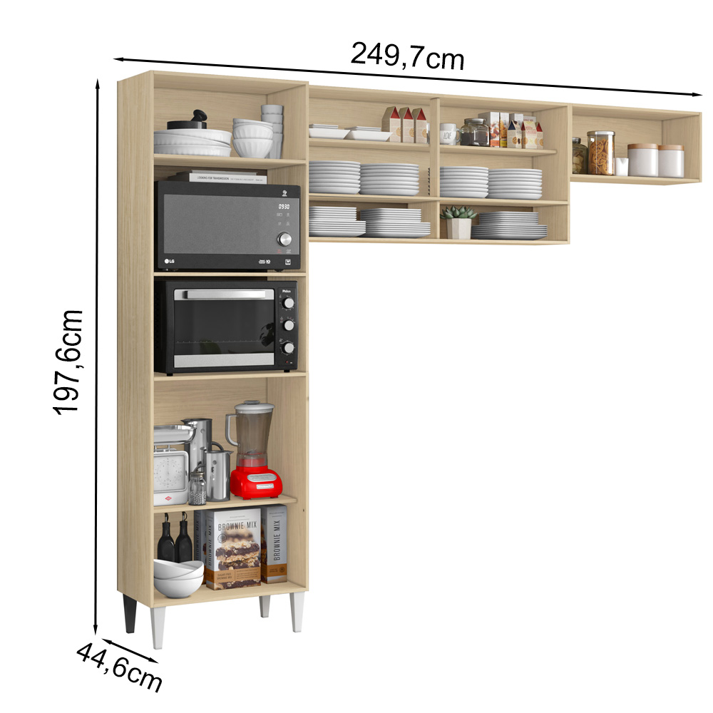 Cozinha Compacta 197cm 6 Portas Avena Grafite Armoveis