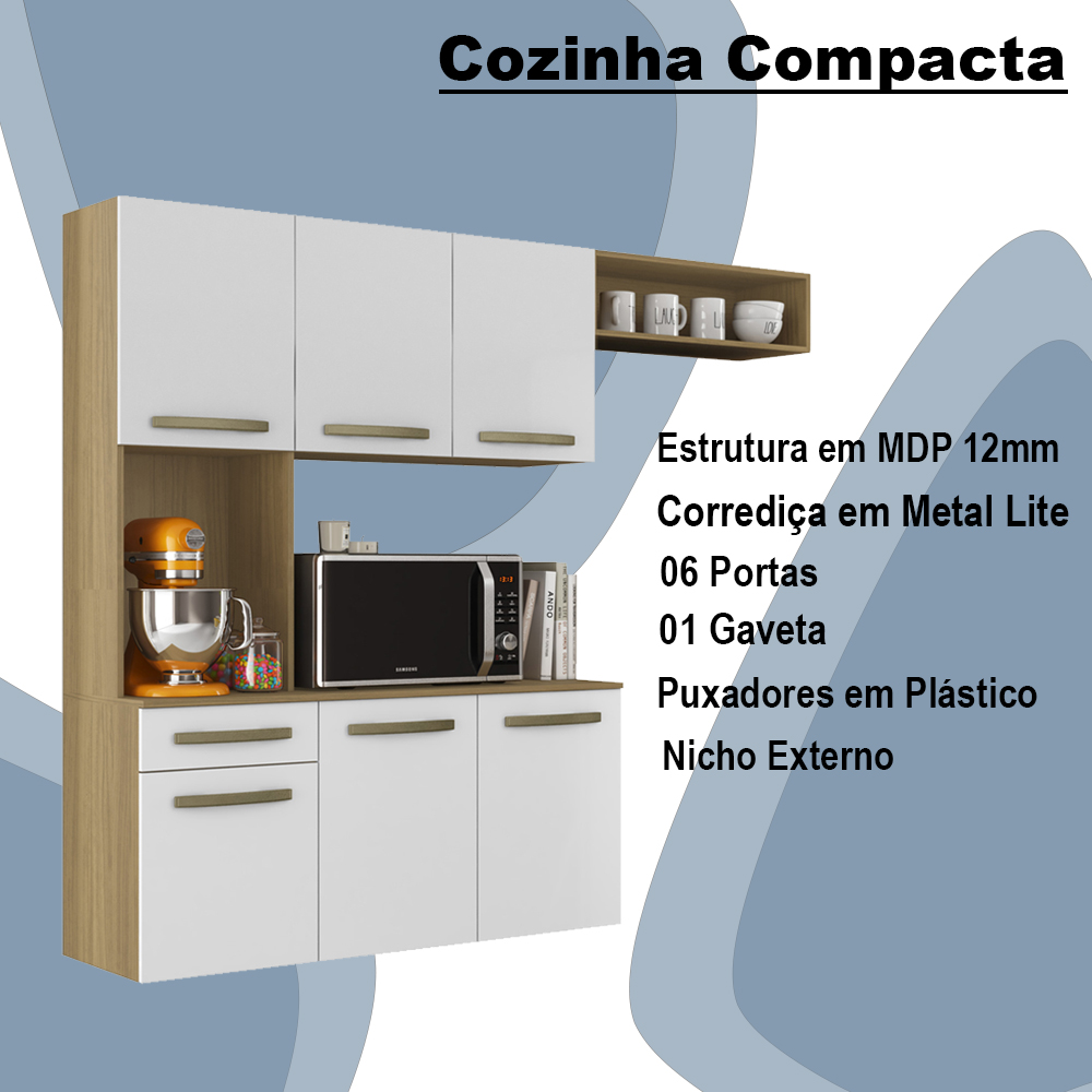 Cozinha Compacta Suspensa 06 Portas 01 Gv 2012245 Atacama Branco ARMoveis