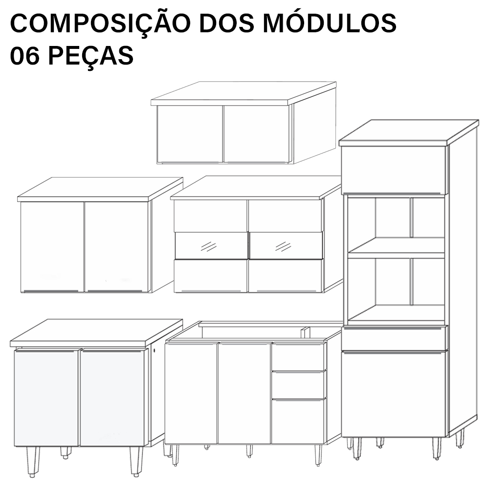 Cozinha Modulada 280cm Completa 06 Peças 20058X03 Atacama Branco ARMoveis