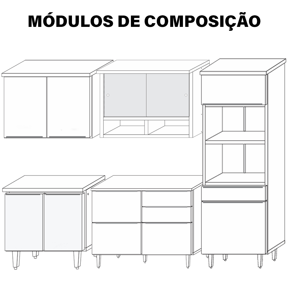 Cozinha Modulada Completa 05 Peças 20058 Atacama Branco ARMoveis