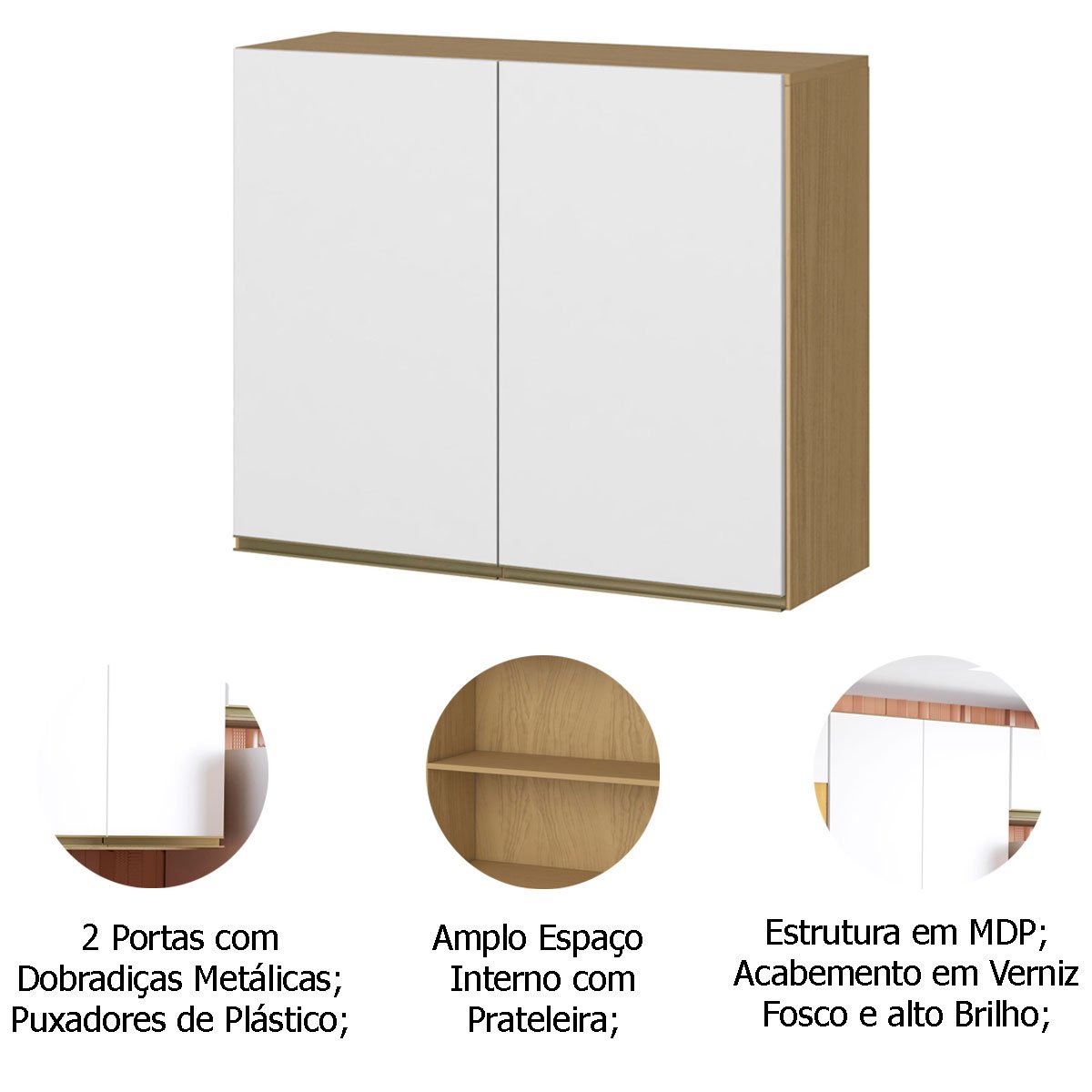 Kit Balcão c/ Armário Aéreo de Cozinha 2 Portas Nevasca