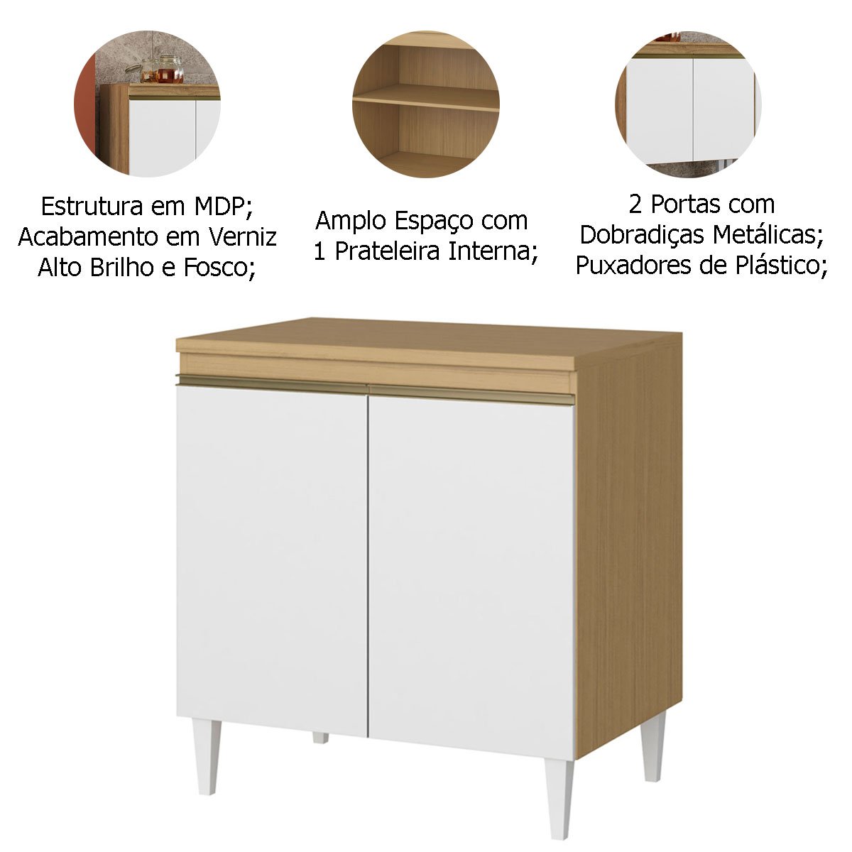 Kit Balcão c/ Armário Aéreo de Cozinha 2 Portas Nevasca