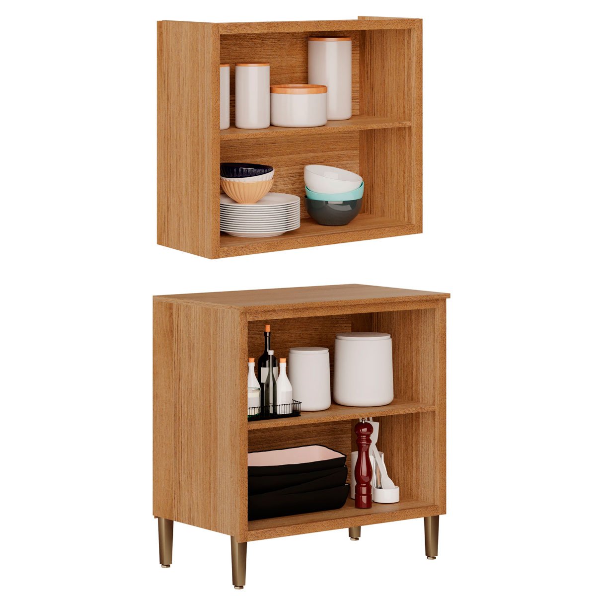 Kit Balcão de Cozinha Com Armário Aéreo 80 cm Opala