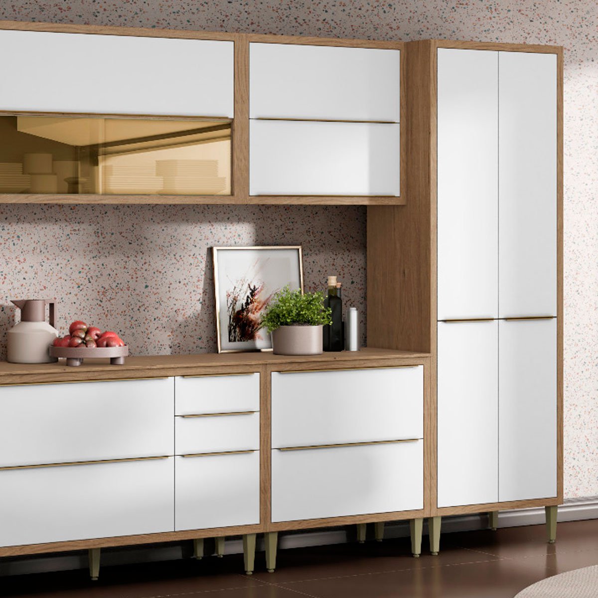 Kit Balcão de Cozinha Com Armário Aéreo 80 cm Opala