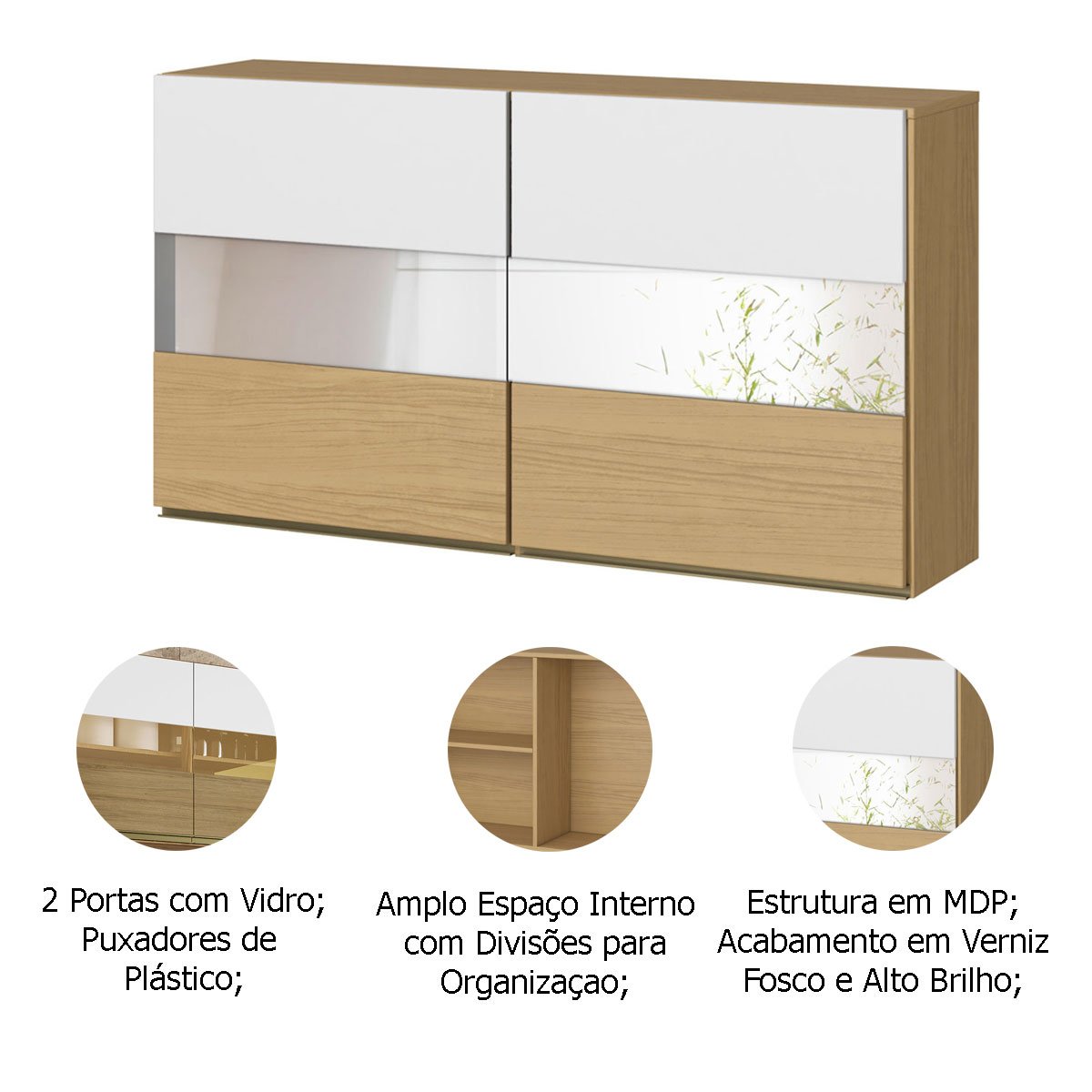 Kit Balcão de Pia e Armário com Vidro para Cozinha Nevasca