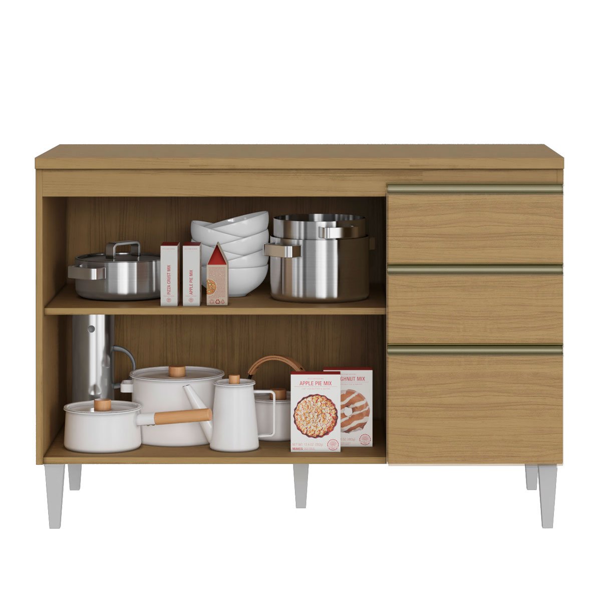 Kit Balcão e Armário Aéreo c/ Vidro de Correr para Cozinha Nevasca