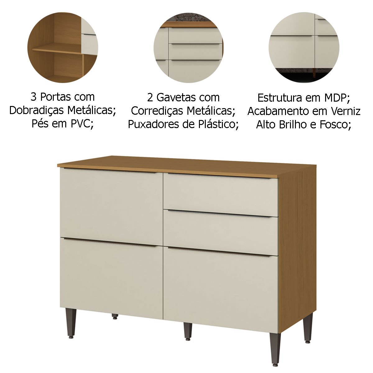 Kit Balcão e Armário Aéreo com Vidro para Cozinha Raiar