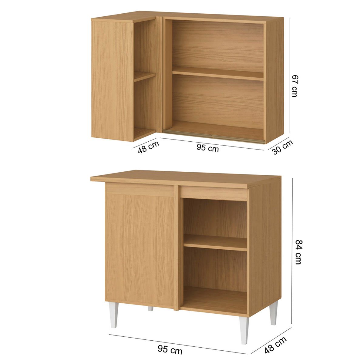 Kit Balcão e Armário Aéreo de Canto para Cozinha 2 Portas Nevasca