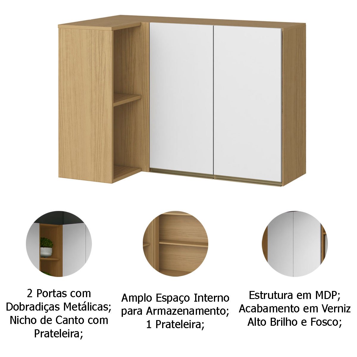Kit Balcão e Armário Aéreo de Canto para Cozinha 2 Portas Nevasca