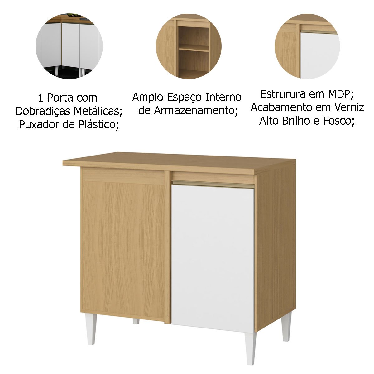 Kit Balcão e Armário Aéreo de Canto para Cozinha 2 Portas Nevasca