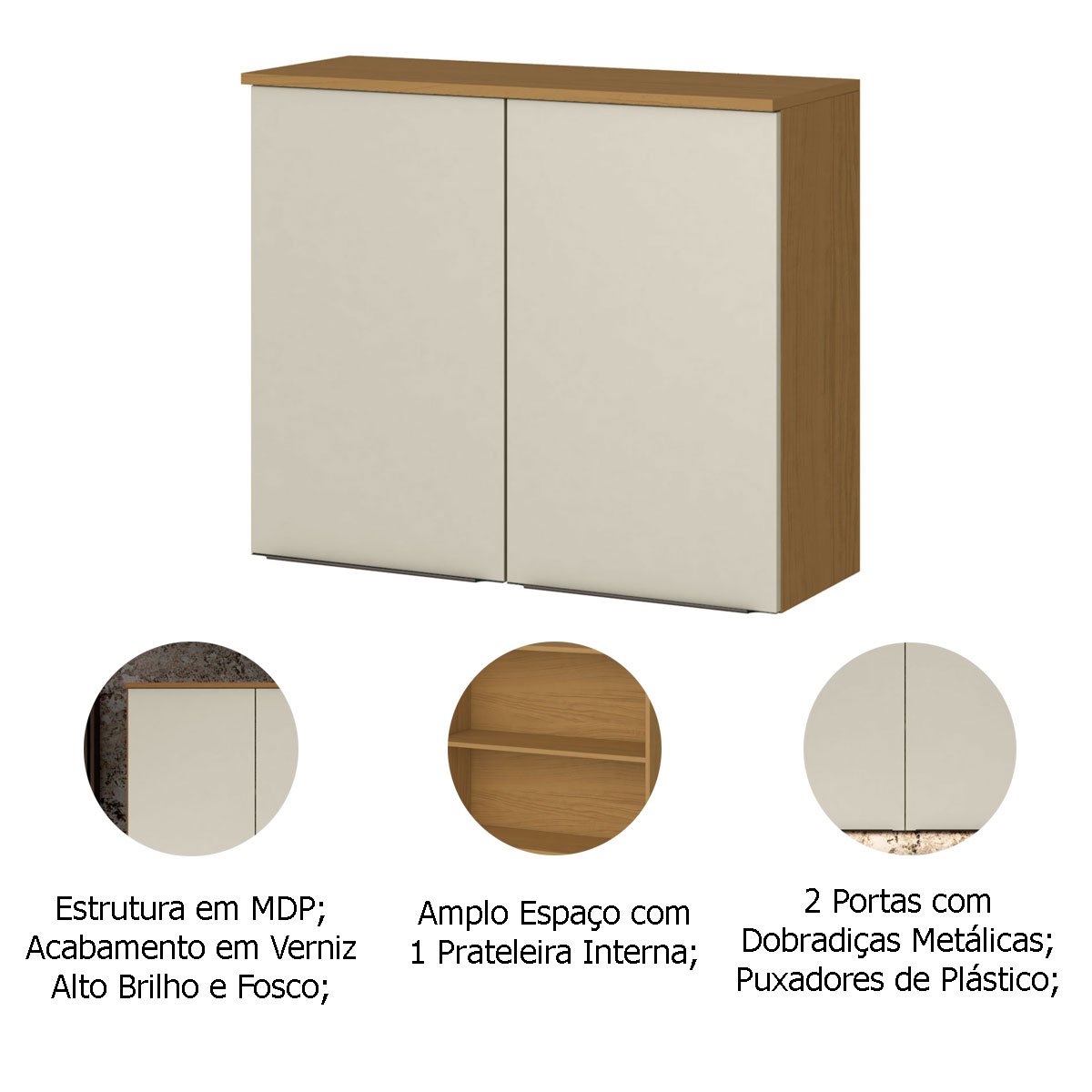 Kit Balcão e Armário Aéreo para Cozinha 80 cm 2 Portas Raiar