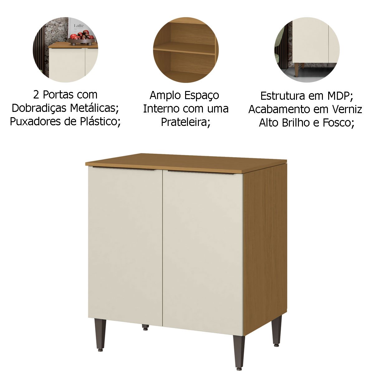 Kit Balcão e Armário Aéreo para Cozinha 80 cm 2 Portas Raiar
