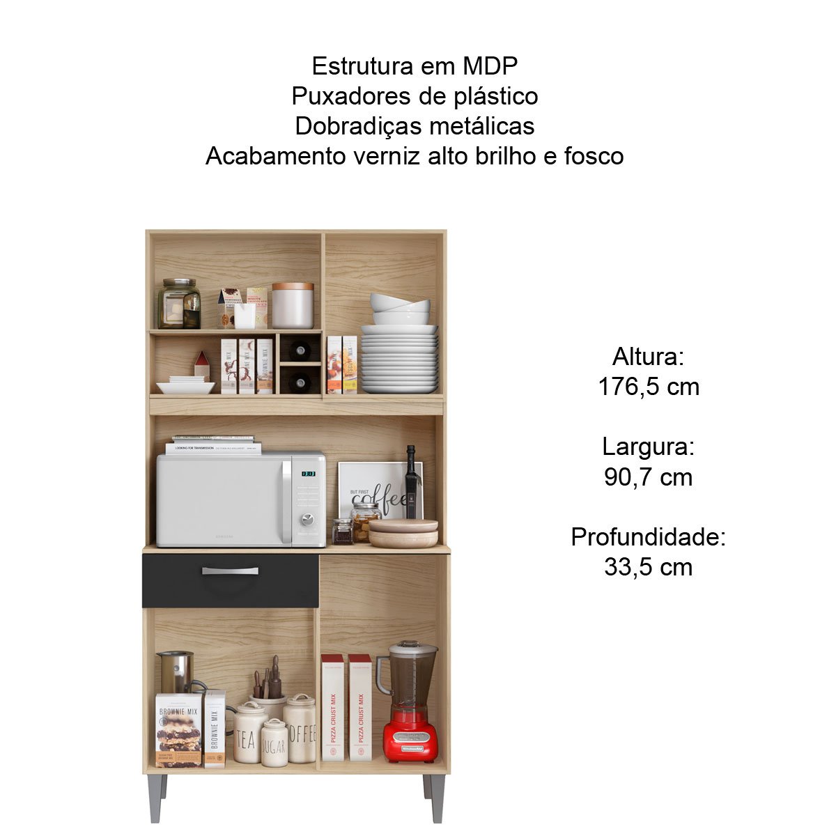 Kit Cozinha 4 Portas 1 Gaveta Hibisco Avena/Grafito