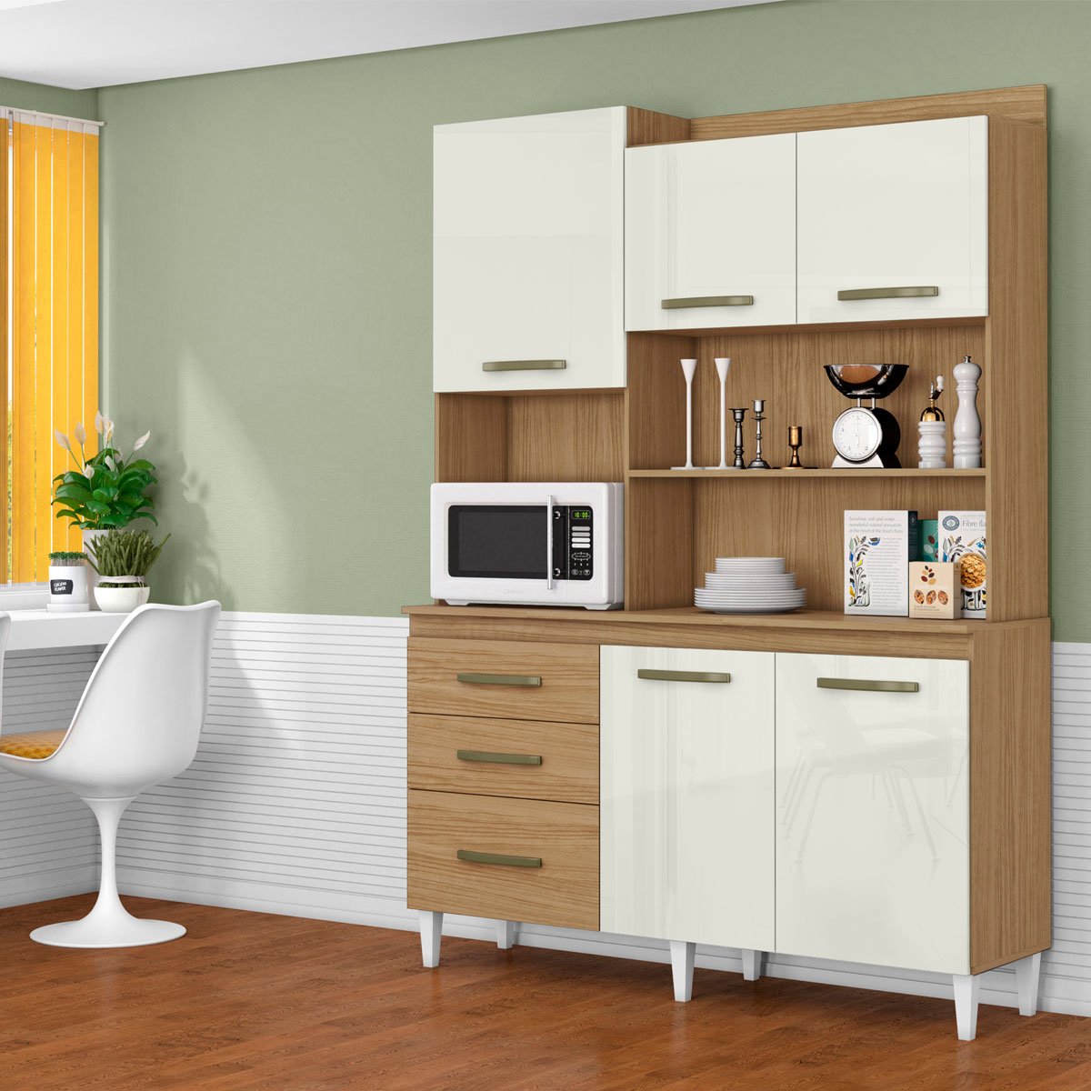 Kit Cozinha 5 Portas 3 Gavetas 1 Prateleira Externa Safira