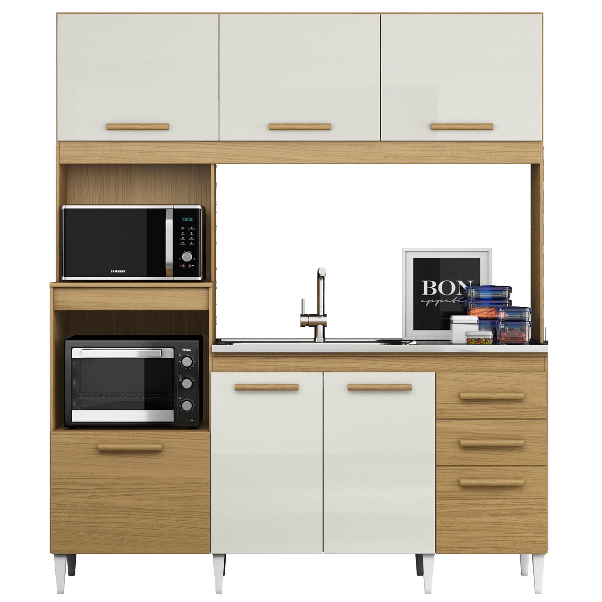 Kit Cozinha 7 Portas 2 Gavetas com Nicho de Microondas Carina