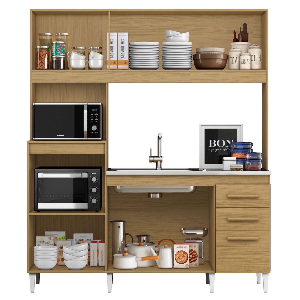Kit Cozinha 7 Portas 2 Gavetas com Nicho de Microondas Carina