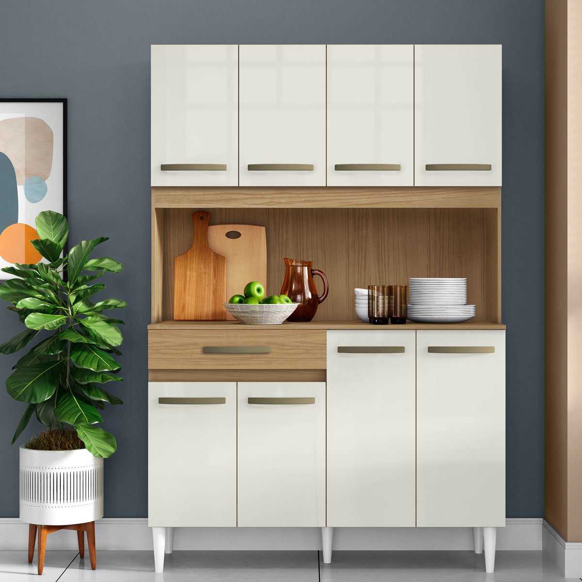 Kit Cozinha 8 Portas 1 Gaveta Cloe Atacama/Off White